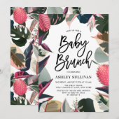 Rosa tropische Hauspflanzen Frame Baby Dusche Brun Einladung (Vorne/Hinten)