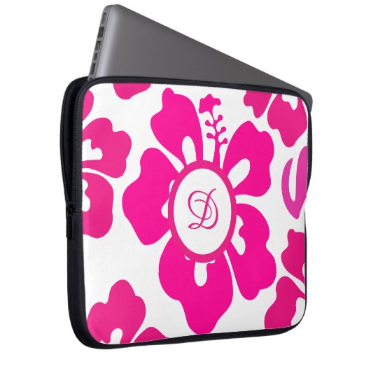 Rosa tropische Hawaii Hibiskus Blumenmuster Laptopschutzhülle (Vorne Rechts)