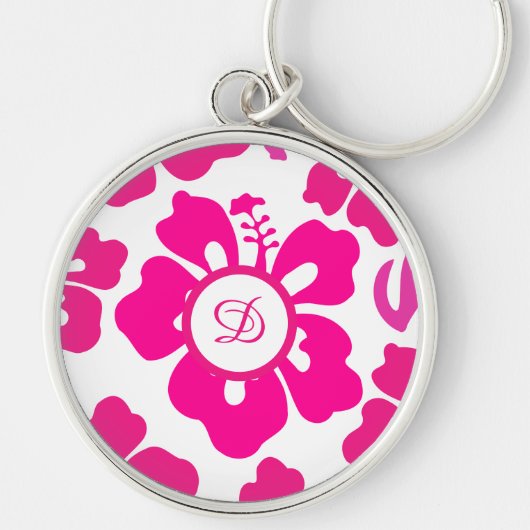 Rosa tropische Hawaii Hibiskus Blumenmuster Schlüsselanhänger (Vorne)