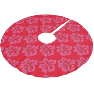 Rosa tropische hawaiianische Hibiskus-Blume drucke Polyester Weihnachtsbaumdecke