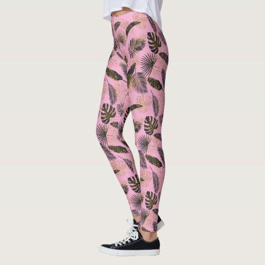 Rosa tropische Palme-Blätter Leggings (Links)