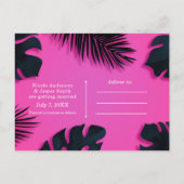 Rosa tropische Palme Blätter Party Save the Date Ankündigungspostkarte (Rückseite)