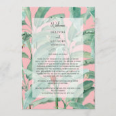 Rosa tropische Palmen Blätter Hochzeitreise Programm (Vorderseite)