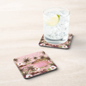 Rosa tropische Palmen und Pflanze aus Kunststoff Getränkeuntersetzer (Rechte Seite)