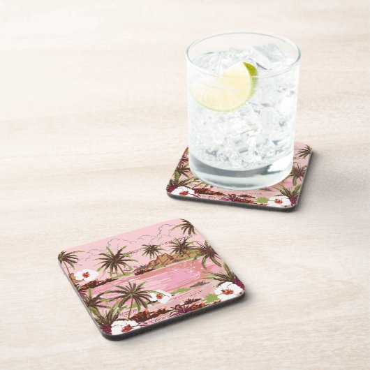 Rosa tropische Palmen und Pflanze aus Kunststoff Getränkeuntersetzer (Rechte Seite)
