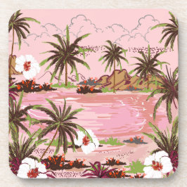 Rosa tropische Palmen und Pflanze aus Kunststoff Getränkeuntersetzer