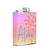 Rosa tropische Sonnenuntergang Palme Tree Aloha 6o Flachmann (Rechts)