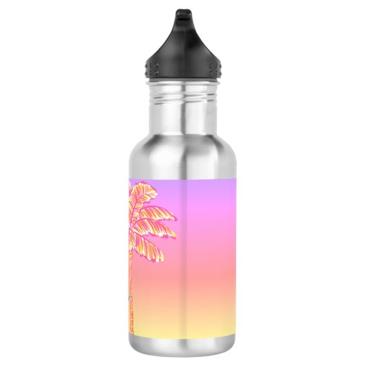 Rosa tropische Sonnenuntergang Palme Tree Aloha Edelstahlflasche (Rechts)