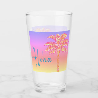 Rosa tropische Sonnenuntergang Palme Tree Aloha Glas
