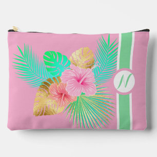 Rosa tropische Strandmonogramm Zubehörtasche