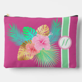 Rosa tropische Strandmonogramm Zubehörtasche