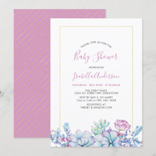 Rosa   Tropische Sukkulenten Sommer-Baby-Party Einladung