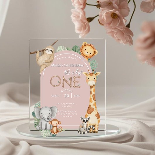 Rosa tropische Wildtiere Acryleinladungen