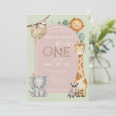 Rosa tropische Wildtiere Einladung (Stehend Vorderseite)