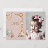 Rosa tropische Wildtiere Einladung (Vorderseite)