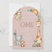 Rosa tropische Wildtiere Einladung (Vorderseite)