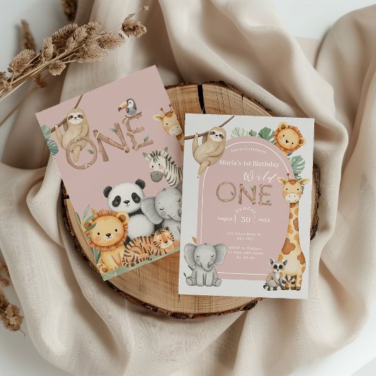 Rosa tropische Wildtiere Einladung