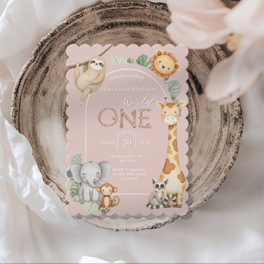 Rosa tropische Wildtiere Einladung