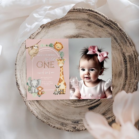 Rosa tropische Wildtiere Einladung