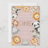 Rosa tropische Wildtiere Einladung (Vorderseite)