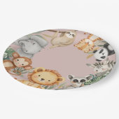 Rosa tropische Wildtiere Pappteller (Schrägansicht)