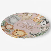 Rosa tropische Wildtiere Pappteller (Schrägansicht)