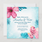 Rosa tropischer Aquamariner Hibiskus Einladung zur (Vorderseite)
