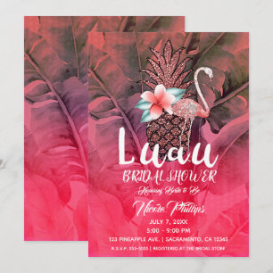 Rosa tropischer Glitter-Ananas-Luau-Brautabschieds Einladung