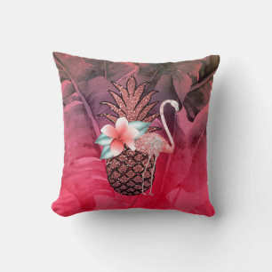 Rosa Tropischer Glitter Ananas Palmenblätter Chic Kissen
