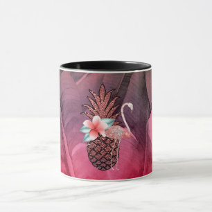 Rosa Tropischer Glitter Ananas Palmenblätter Chic Tasse