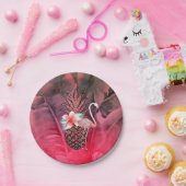 Rosa Tropischer Glitzer Ananas Luau Party Pappteller (Party)