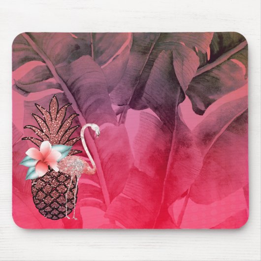 Rosa Tropischer Glitzer Ananas Palme Blätter Chic Mousepad (Vorne)