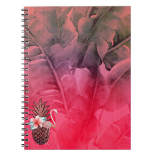 Rosa Tropischer Glitzer Ananas Palme Blätter Chic Notizblock
