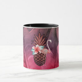 Rosa Tropischer Glitzer Ananas Palme Blätter Chic Tasse