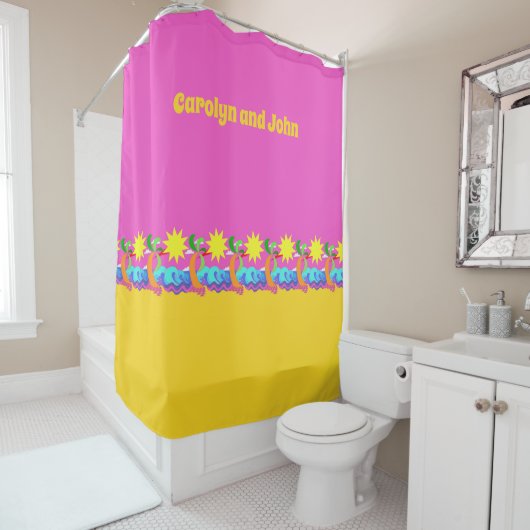 Rosa tropischer Strand, abstraktes Design, Ihr Nam Duschvorhang (Beispiel)