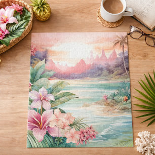 Rosa tropischer Strand Puzzle