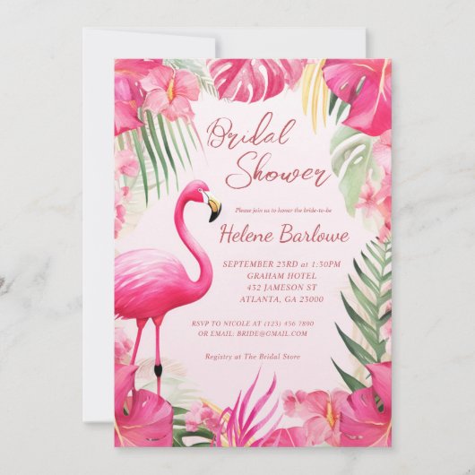 Rosa tropisches Brautparty Einladung (Vorderseite)