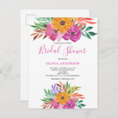 Rosa tropisches Brautparty Einladungspostkarte (Vorne/Hinten)