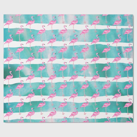 Rosa Tropisches Flamingo Streifen Niedliche Geburt Geschenkpapier (Flach)
