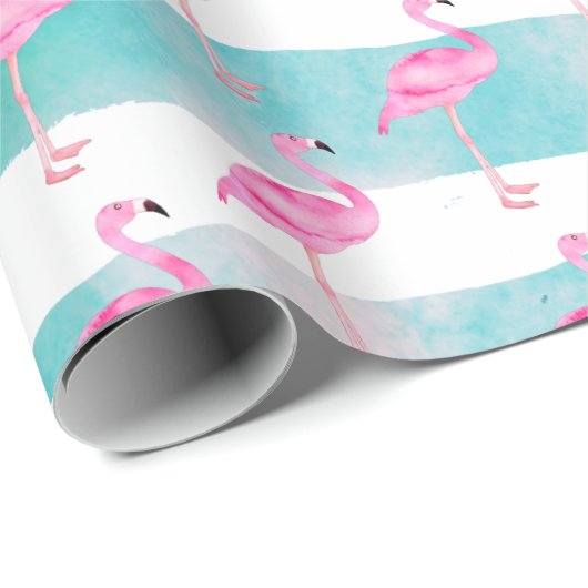Rosa Tropisches Flamingo Streifen Niedliche Geburt Geschenkpapier (Rolleneckpunkt)