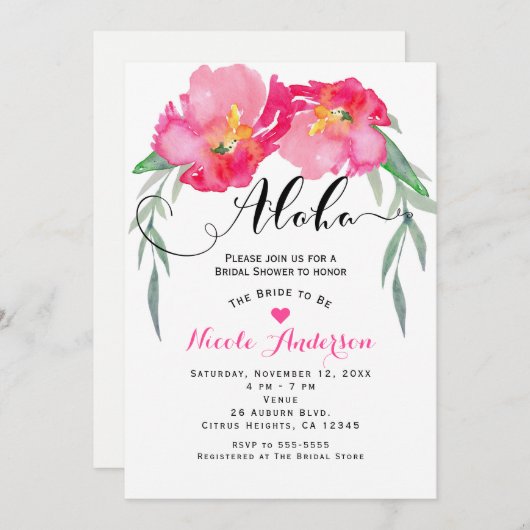 Rosa tropisches grünes Leaf Valle Aloha Party Einladung (Vorne/Hinten)