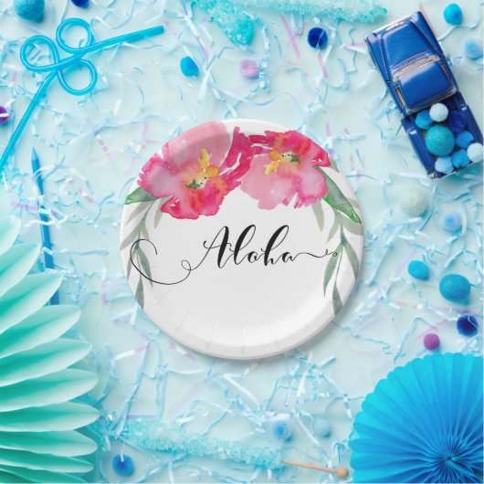 Rosa tropisches grünes Leaf Valle Aloha Party Pappteller (Party)