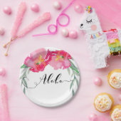 Rosa tropisches grünes Leaf Valle Aloha Party Pappteller (Party)