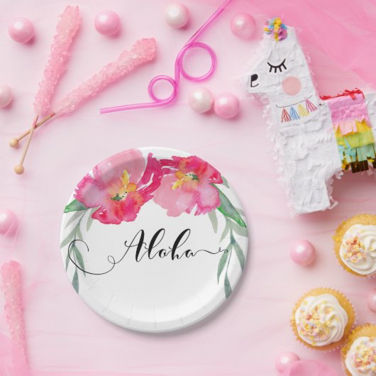 Rosa tropisches grünes Leaf Valle Aloha Party Pappteller (Party)