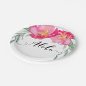 Rosa tropisches grünes Leaf Valle Aloha Party Pappteller (Schrägansicht)