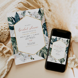 Rosa tropisches Palm Pampas Brautparty Einladung