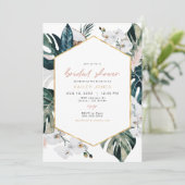 Rosa tropisches Palm Pampas Brautparty Einladung (Stehend Vorderseite)