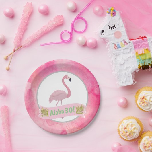 Rosa tropisches pappteller (Party)