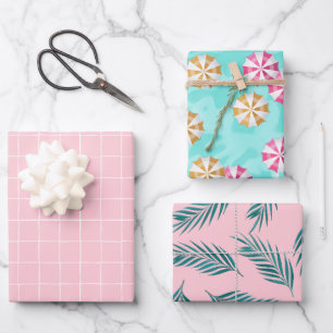 Rosa tropisches Party Geschenkpapier Set