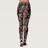 Rosa Trumpet Honeysuckle Botanische Kunst Leggings (Rückseite)